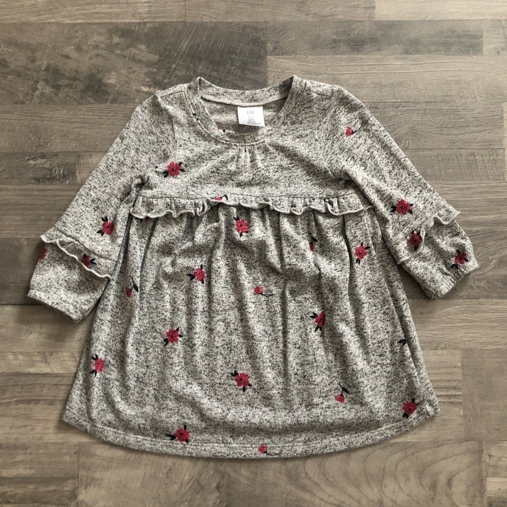 Baby Gap Gray Marble Floral Ruffle Dress